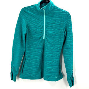 Fila Turquoise Green Textured Popover Jacket Half Zip Closure Athleisure Medium
